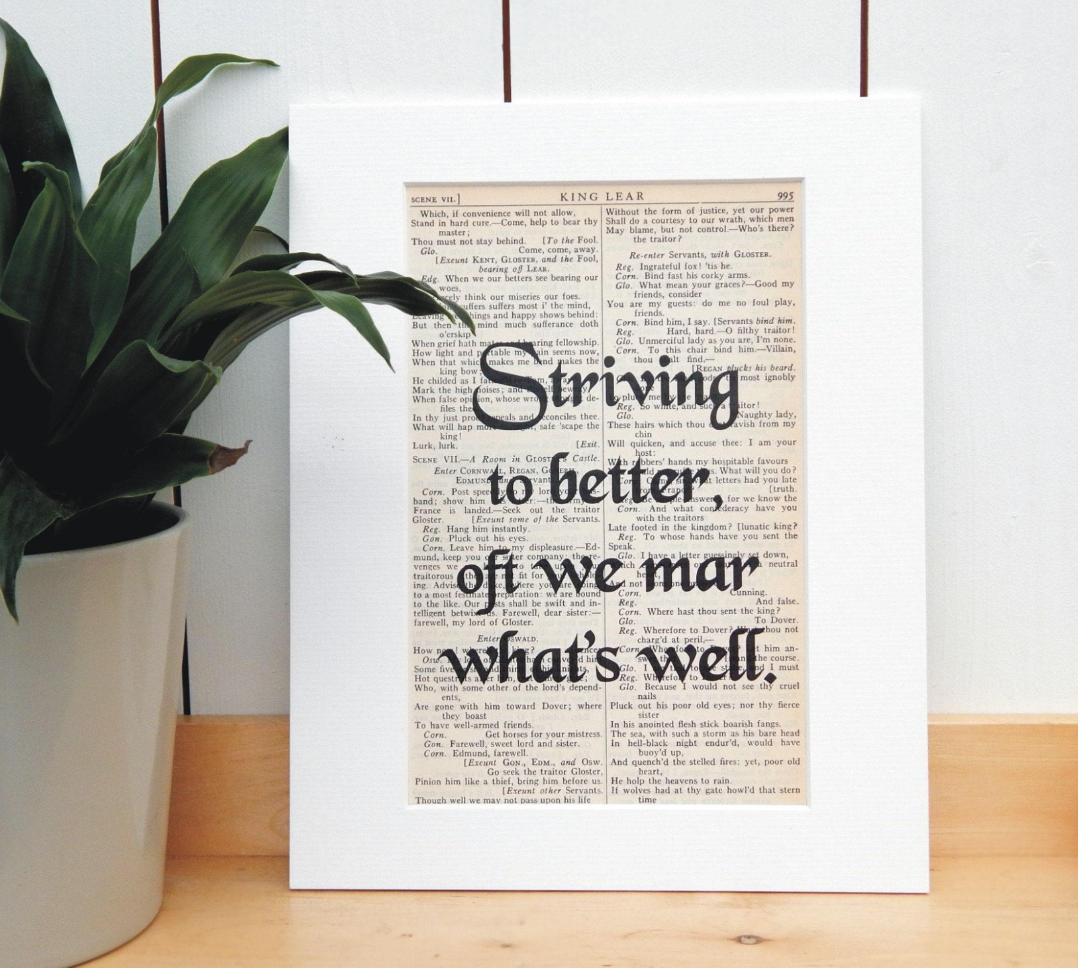 Shakespeare Book Quote Print, King Lear Citaat, Literaire ...